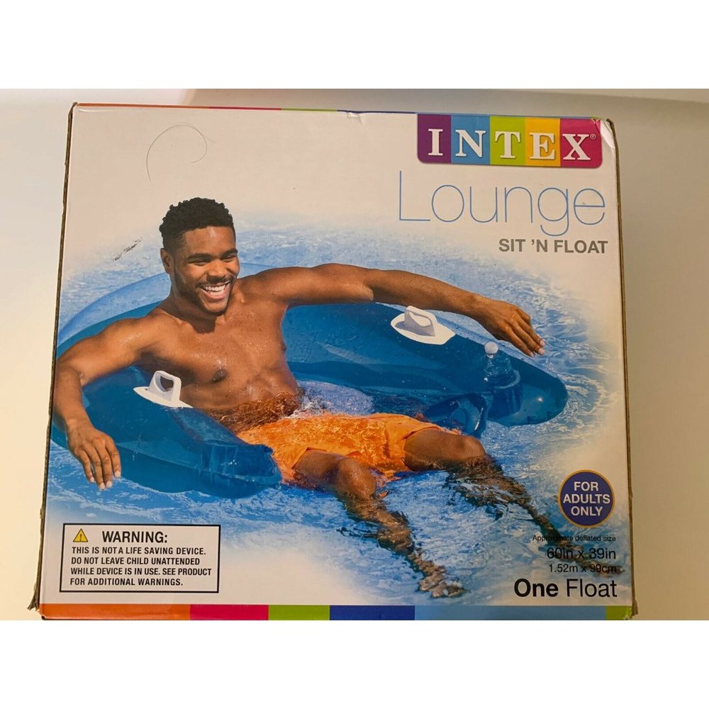 Intex Sit 'N Float Inflatable Lounge‎ - Blue 2 Built In Cup Holders 60in X 39in